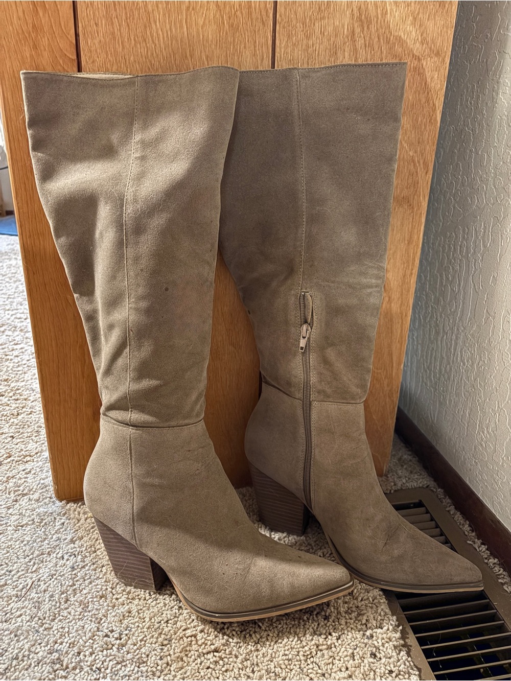 Oasis Society Taupe Over-the-Knee Suede Block Heel Boots